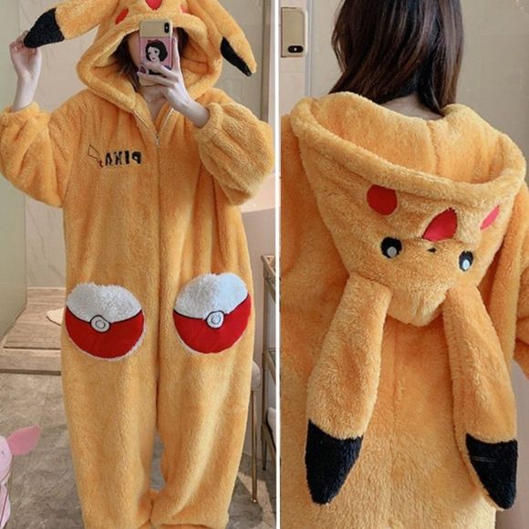 Pokemon Pikachu Pajama Robe | Unisex Nightdress PJ Plush Fleece Winter One Size - Picture 5 of 6